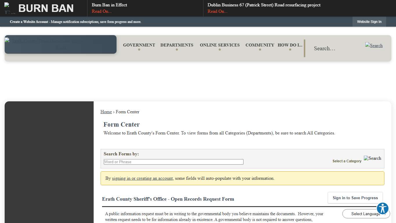 Form Center • Erath County Sheriff's Office - Open Records R