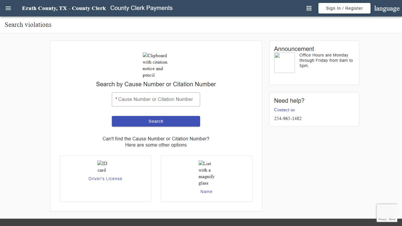 Search - Search violations - County Clerk Payments - Online Payments Erath County, TX - County Clerk - Municipal Online Services